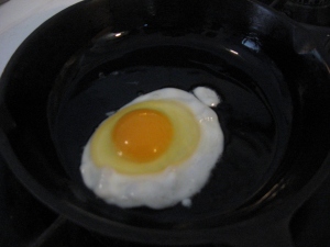 First egg, cooking
